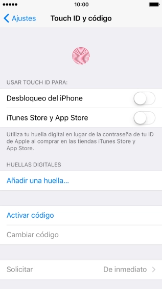 Pulsa Activar código e introduce un código de seguridad de libre elección dos veces seguidas.