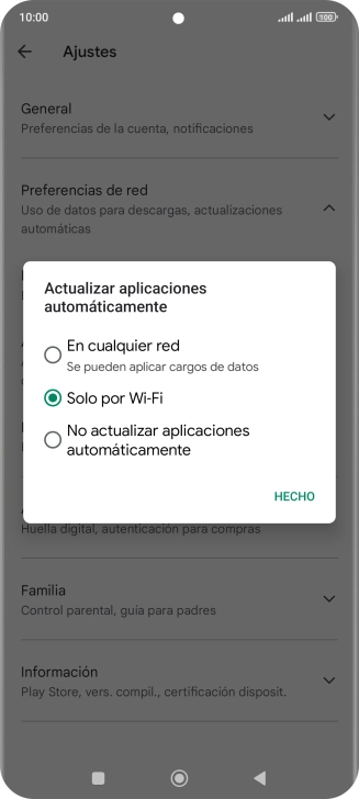 Para activar la actualización automática de apps utilizando la red móvil, pulsa En cualquier red. Para activar la actualización automática de apps utilizando la red móvil, pulsa En cualquier red.