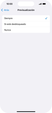 Para seleccionar la vista previa de las notificaciones en la pantalla de bloqueo, pulsa Siempre. Para seleccionar la vista previa de las notificaciones en la pantalla de bloqueo, pulsa Siempre.