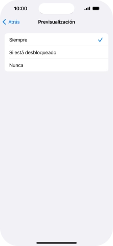 Para seleccionar la vista previa de las notificaciones en la pantalla de bloqueo, pulsa Siempre. Para seleccionar la vista previa de las notificaciones en la pantalla de bloqueo, pulsa Siempre.