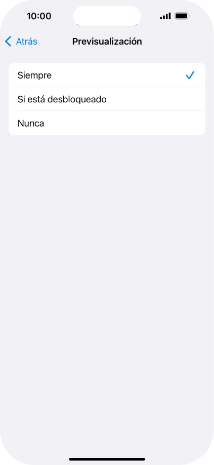 Para seleccionar la vista previa de las notificaciones en la pantalla de bloqueo, pulsa Siempre. Para seleccionar la vista previa de las notificaciones en la pantalla de bloqueo, pulsa Siempre.