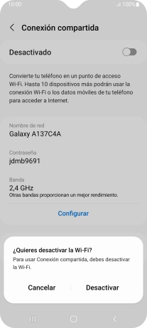 Si la función de wifi está activada, pulsa Desactivar. Si la función de wifi está activada, pulsa Desactivar.