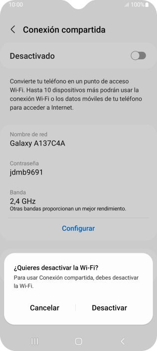 Si la función de wifi está activada, pulsa Desactivar. Si la función de wifi está activada, pulsa Desactivar.