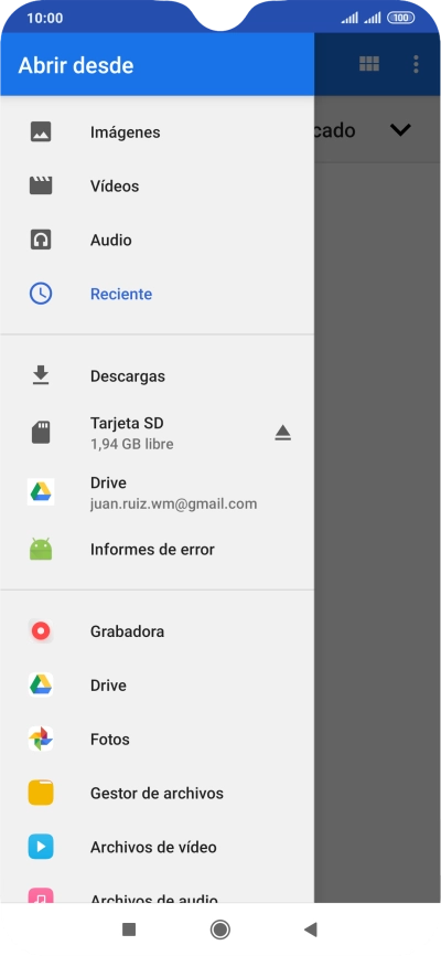 Pulsa Gestor de archivos y desplázate a la carpeta deseada. Pulsa Gestor de archivos y desplázate a la carpeta deseada.