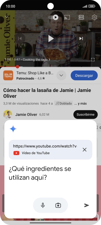 Sigue las indicaciones de la pantalla para escribir o decir en alto la pregunta que quieres hacer del vídeo. Sigue las indicaciones de la pantalla para escribir o decir en alto la pregunta que quieres hacer del vídeo.