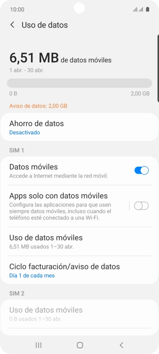 El consumo total de datos se visualiza ahora en la pantalla. El consumo total de datos se visualiza ahora en la pantalla.