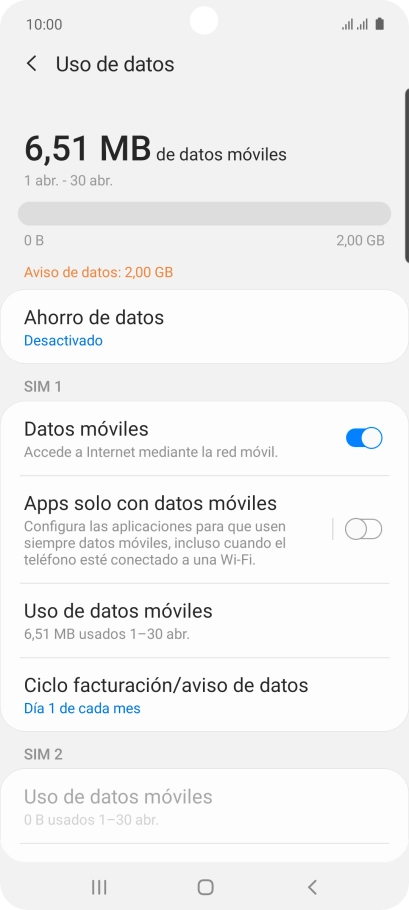 El consumo total de datos se visualiza ahora en la pantalla. El consumo total de datos se visualiza ahora en la pantalla.