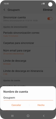 Introduce el nombre deseado de la cuenta de correo electrónico y pulsa Hecho. Introduce el nombre deseado de la cuenta de correo electrónico y pulsa Hecho.