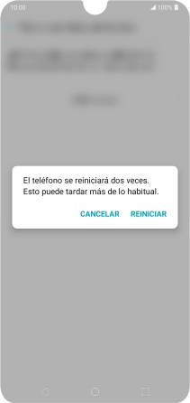 Pulsa REINICIAR. Espera unos instantes mientras el teléfono restablece la configuración predeterminada. Sigue las indicaciones de la pantalla para configurar el teléfono y dejarlo listo para su uso. Pulsa REINICIAR. Espera unos instantes mientras el teléfono restablece la configuración predeterminada. Sigue las indicaciones de la pantalla para configurar el teléfono y dejarlo listo para su uso.