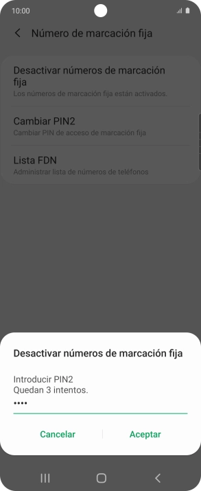 Introduce el código PIN2 y pulsa Aceptar.