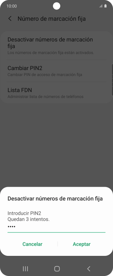 Introduce el código PIN2 y pulsa Aceptar.
