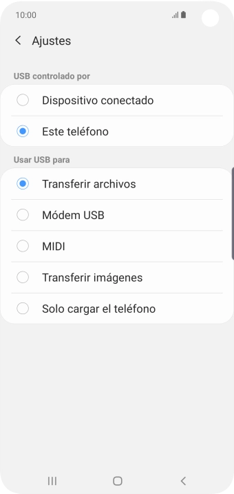 Pulsa Transferir archivos para activar la función.