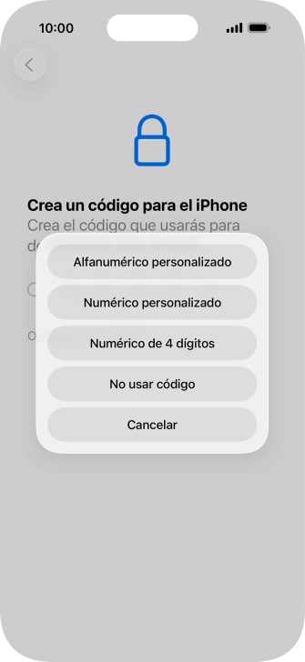Sigue las indicaciones de la pantalla para activar el uso del código de seguridad o pulsa No usar código. Sigue las indicaciones de la pantalla para activar el uso del código de seguridad o pulsa No usar código.