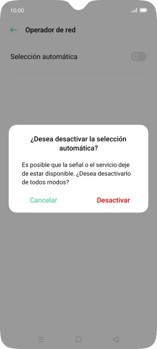 Pulsa Desactivar para desactivar la función y espera mientras el teléfono está buscando redes. Pulsa Desactivar para desactivar la función y espera mientras el teléfono está buscando redes.