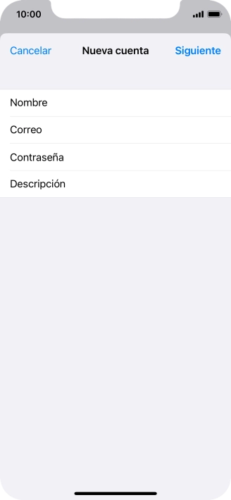Pulsa Descripción e introduce el nombre de la cuenta de correo electrónico. Pulsa Descripción e introduce el nombre de la cuenta de correo electrónico.