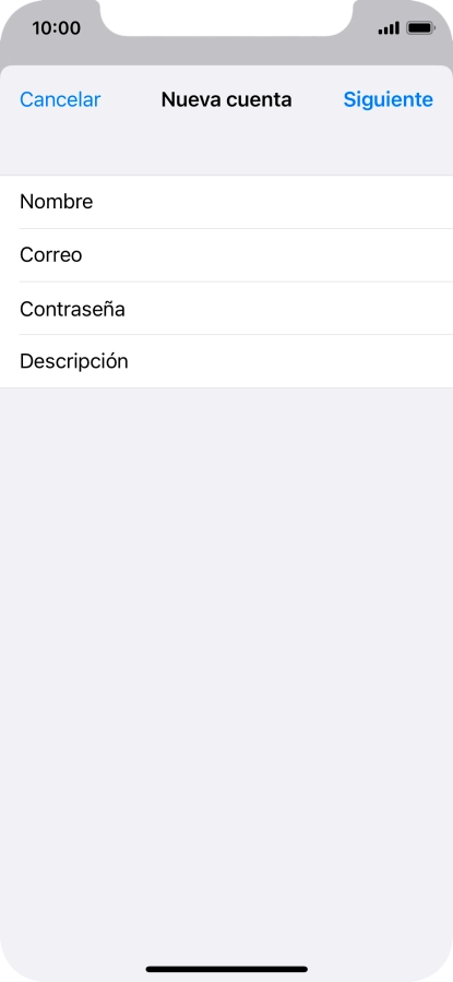 Pulsa Descripción e introduce el nombre de la cuenta de correo electrónico. Pulsa Descripción e introduce el nombre de la cuenta de correo electrónico.