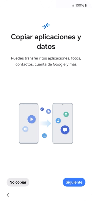 Pulsa No copiar y sigue las indicaciones de la pantalla para finalizar la activación del teléfono. Pulsa No copiar y sigue las indicaciones de la pantalla para finalizar la activación del teléfono.