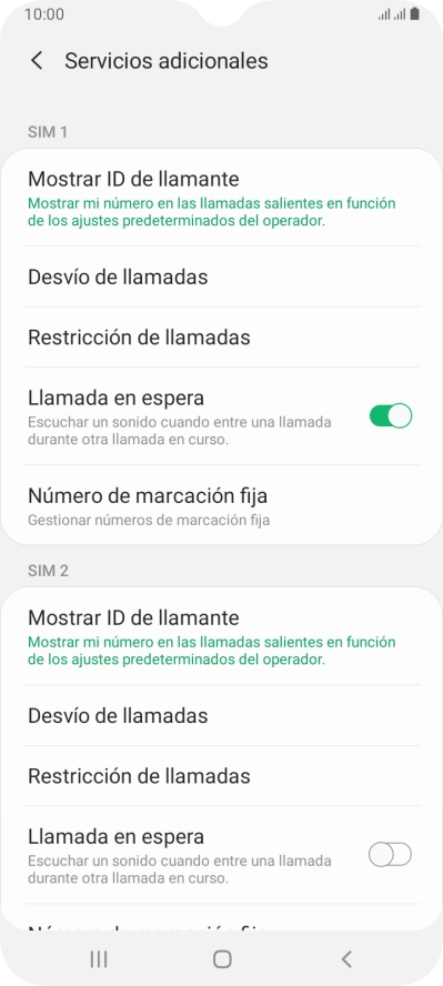 Pulsa Número de marcación fija bajo la tarjeta SIM deseada. Pulsa Número de marcación fija bajo la tarjeta SIM deseada.