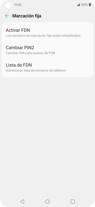 Pulsa Activar FDN para activar la marcación fija. Pulsa Activar FDN para activar la marcación fija.
