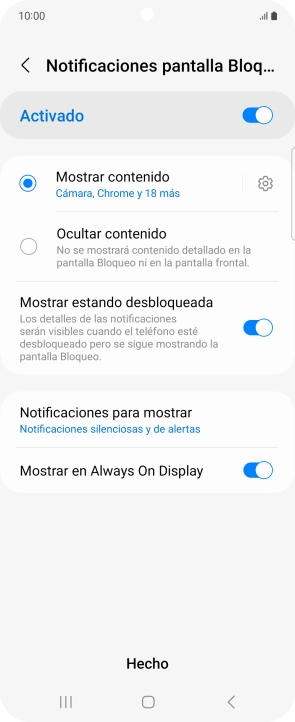Pulsa los ajustes deseados para activarlos o desactivarlos. Pulsa los ajustes deseados para activarlos o desactivarlos.