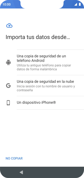 Pulsa la opción deseada y sigue las indicaciones de la pantalla para transferir contenido desde el otro teléfono y finalizar la activación de tu teléfono. Pulsa la opción deseada y sigue las indicaciones de la pantalla para transferir contenido desde el otro teléfono y finalizar la activación de tu teléfono.
