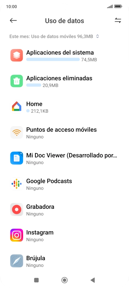 El consumo total de datos del período seleccionado aparece ahora en la pantalla. El consumo total de datos del período seleccionado aparece ahora en la pantalla.
