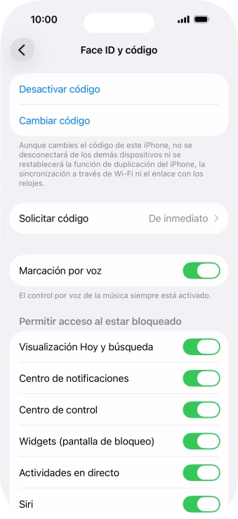 Pulsa Desactivar código e introduce el código de seguridad. Pulsa Desactivar código e introduce el código de seguridad.
