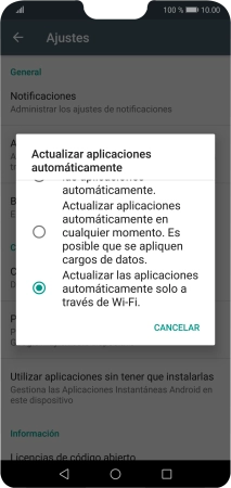 Para activar la actualización automática de apps a través de wifi, pulsa Actualizar las aplicaciones automáticamente solo a través de Wi-Fi.. Para activar la actualización automática de apps a través de wifi, pulsa Actualizar las aplicaciones automáticamente solo a través de Wi-Fi..