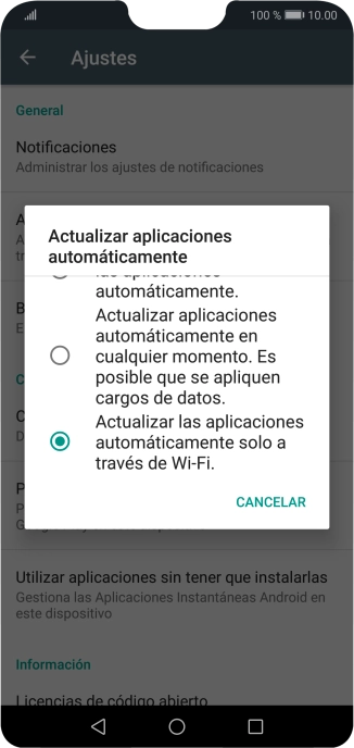 Para activar la actualización automática de apps a través de wifi, pulsa Actualizar las aplicaciones automáticamente solo a través de Wi-Fi.. Para activar la actualización automática de apps a través de wifi, pulsa Actualizar las aplicaciones automáticamente solo a través de Wi-Fi..