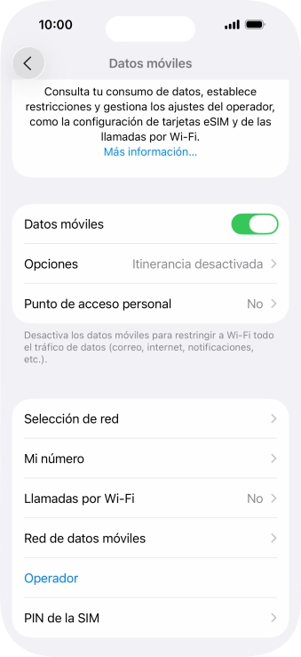 Pulsa Red de datos móviles.