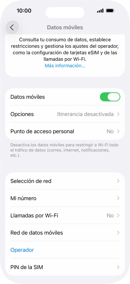 Pulsa Red de datos móviles.