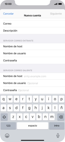 Pulsa Nombre de host e introduce smtp.vodafone.es. Pulsa Nombre de host e introduce smtp.vodafone.es.