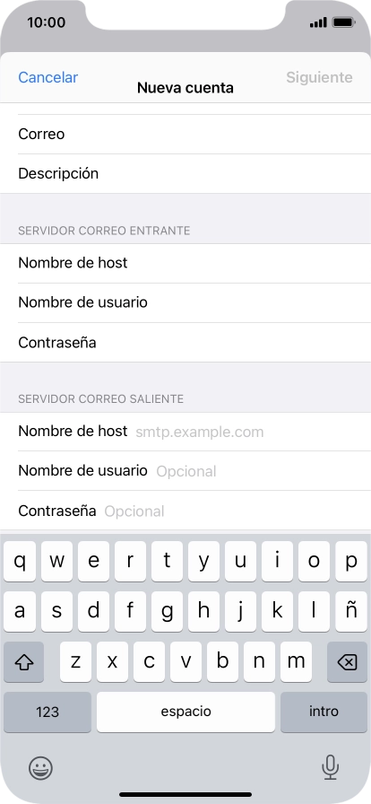 Pulsa Nombre de host e introduce smtp.vodafone.es. Pulsa Nombre de host e introduce smtp.vodafone.es.