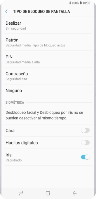 Pulsa Ninguno y sigue las indicaciones de la pantalla para desactivar el uso del código de seguridad. Pulsa Ninguno y sigue las indicaciones de la pantalla para desactivar el uso del código de seguridad.
