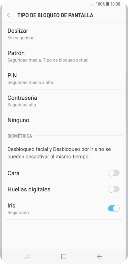 Pulsa Ninguno y sigue las indicaciones de la pantalla para desactivar el uso del código de seguridad. Pulsa Ninguno y sigue las indicaciones de la pantalla para desactivar el uso del código de seguridad.