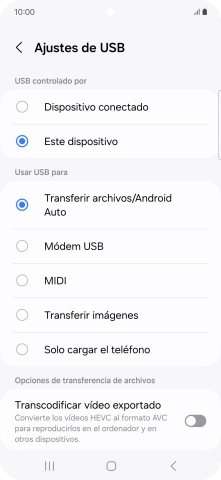 Pulsa Transferir archivos/Android Auto. Pulsa Transferir archivos/Android Auto.