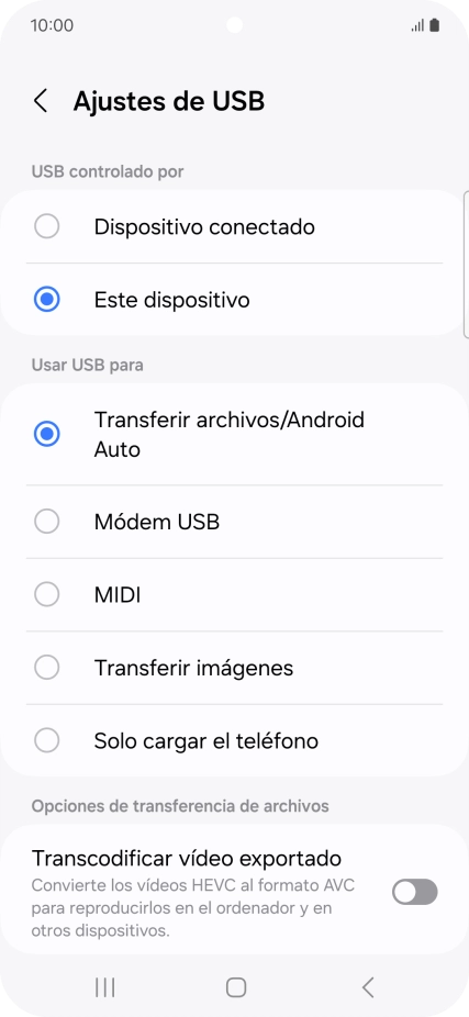 Pulsa Transferir archivos/Android Auto. Pulsa Transferir archivos/Android Auto.