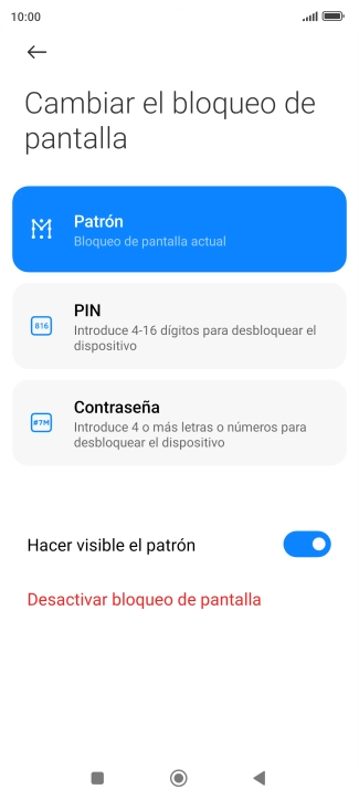 Pulsa Desactivar bloqueo de pantalla e introduce el código de seguridad extra que has creado anteriormente. Pulsa Desactivar bloqueo de pantalla e introduce el código de seguridad extra que has creado anteriormente.