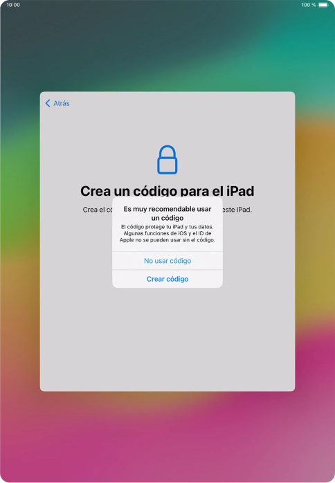 Si desactivas la función, pulsa No usar código. Si desactivas la función, pulsa No usar código.