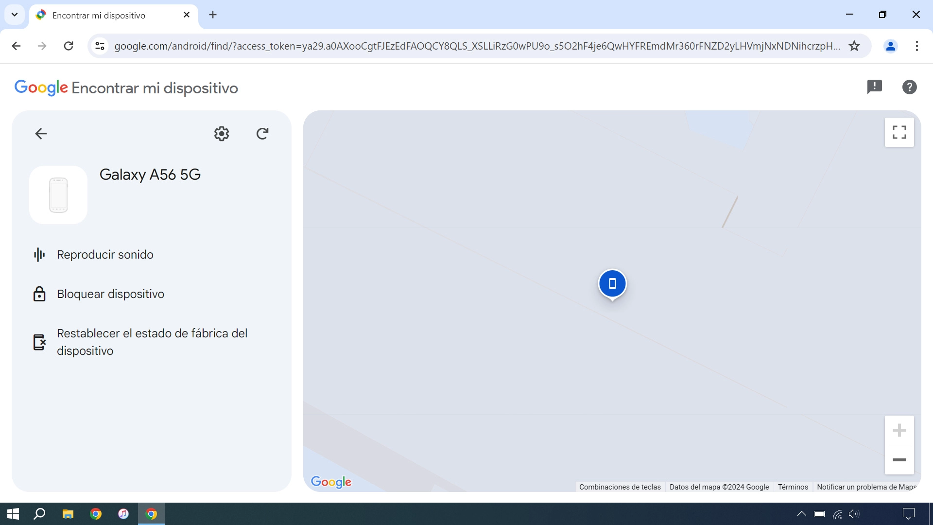 La última posición del teléfono se visualiza en el mapa.