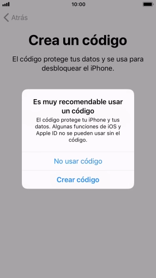 Si desactivas la función, pulsa No usar código. Si desactivas la función, pulsa No usar código.