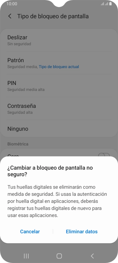 Pulsa Eliminar datos.