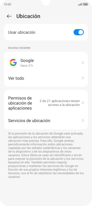 Pulsa Servicios de ubicación. Pulsa Servicios de ubicación.