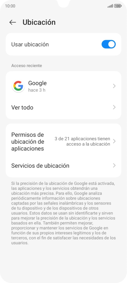 Pulsa Servicios de ubicación. Pulsa Servicios de ubicación.