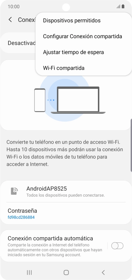 Pulsa Configurar Conexión compartida. Pulsa Configurar Conexión compartida.