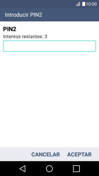 Introduce el código PIN2 y pulsa ACEPTAR. Introduce el código PIN2 y pulsa ACEPTAR.
