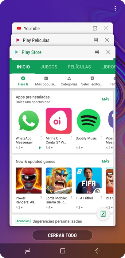 Para cerrar una sola aplicación en ejecución, desliza el dedo hacia la derecha sobre la aplicación deseada. Para cerrar una sola aplicación en ejecución, desliza el dedo hacia la derecha sobre la aplicación deseada.