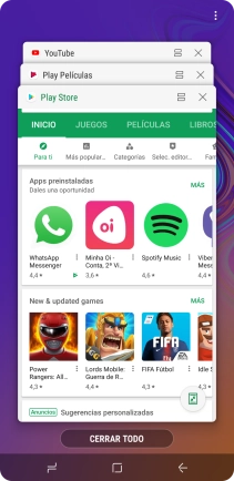 Para cerrar una sola aplicación en ejecución, desliza el dedo hacia la derecha sobre la aplicación deseada. Para cerrar una sola aplicación en ejecución, desliza el dedo hacia la derecha sobre la aplicación deseada.