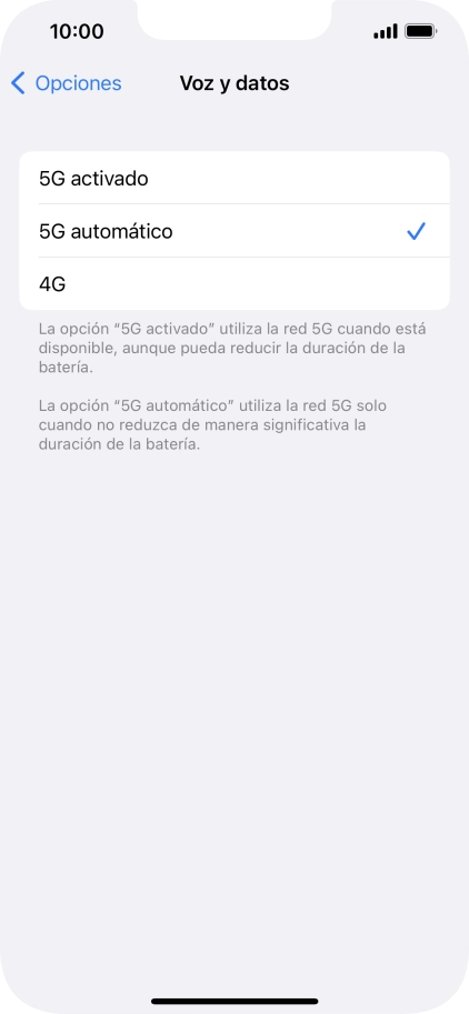 Si deseas activar el uso preferente de 5G, pulsa 5G activado.