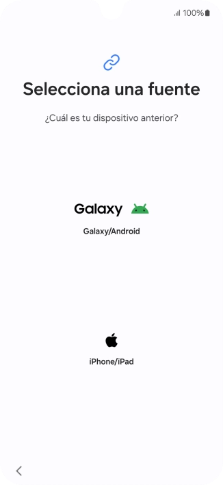Pulsa el ajuste deseado y sigue las instrucciones de la pantalla para transferir el contenido del otro teléfono. Pulsa el ajuste deseado y sigue las instrucciones de la pantalla para transferir el contenido del otro teléfono.